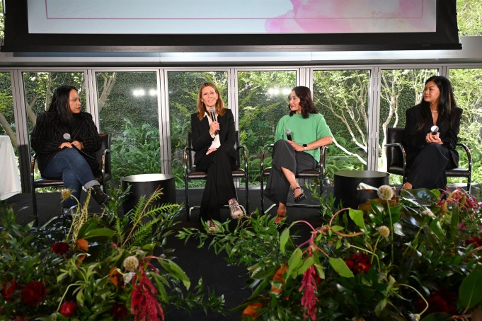 LOS ANGELES, CALIFORNIA - NOVEMBER 12: (L-R) Moderator Jazz Tangcay, Veronika Kwan Vandenberg, President of Distribution for Universal Pictures International, Wendy Ong, Global Co-Head and CMO of TaP Music, and Julie Van, COO of 100 Thieves, at the Third Annual AWE Luncheon and 15th Annual Asia Society Southern California Entertainment and Game Changer Awards at Skirball Cultural Center on November 12, 2024 in Los Angeles, California. (Photo by Dan Steinberg/Asia Society via Getty Images)