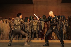 DUNE: PART TWO (L-r) TIMOTHÉE CHALAMET as Paul Atreides and AUSTIN BUTLER as Feyd-Rautha Harkonnen Credit: Niko Tavernise/Warner Bros.