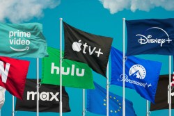 Flags with streaming logos on them