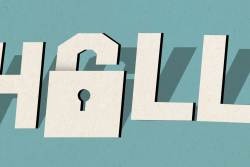 Illustration of an open padlock on the Hollywood Sign