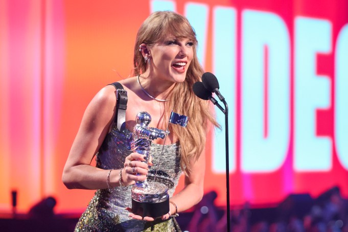 Taylor Swift accepts the Video of the Year award for "Fortnight" at the 2024 MTV Video Music Awards held at UBS Arena September 11, 2024 in Elmont, New York.  (Photo by Christopher Polk/Billboard via Getty Images)