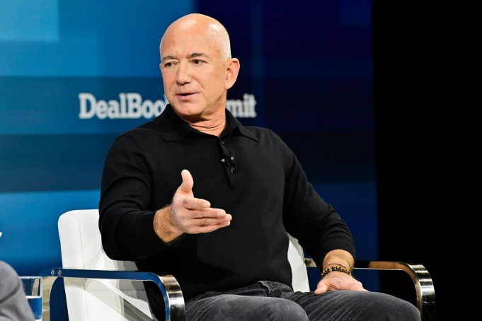 NEW YORK, NEW YORK - DECEMBER 04: Jeff Bezos speaks onstage during The New York Times Dealbook Summit 2024 at Jazz at Lincoln Center on December 04, 2024 in New York City.  (Photo by Eugene Gologursky/Getty Images for The New York Times)