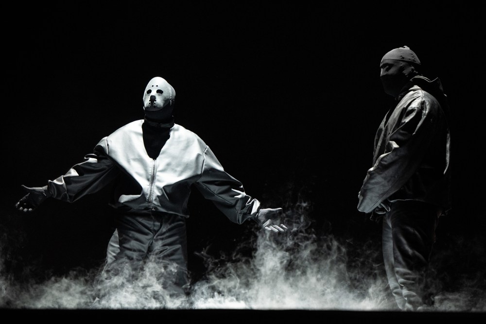 INGLEWOOD, CALIFORNIA - MARCH 14: (L-R) Rappers Kanye West &  Ty Dolla $ign perform onstage during the "Vultures 1" playback concert during Rolling Loud 2024 the  at Hollywood Park Grounds on March 14, 2024 in Inglewood, California. (Photo by Scott Dudelson/Getty Images)