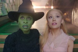 L to R: Cynthia Erivo is Elphaba and Ariana Grande is Glinda in WICKED, directed by Jon M. Chu